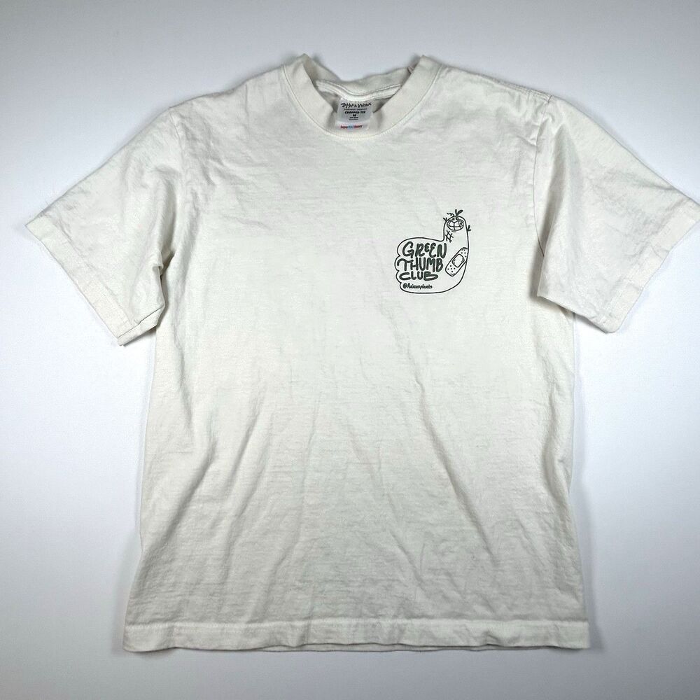 Green Thumb Club on Shaka Wear Cropped Cotton T-shirt Cream & Green Graphic Med - Picture 2 of 8